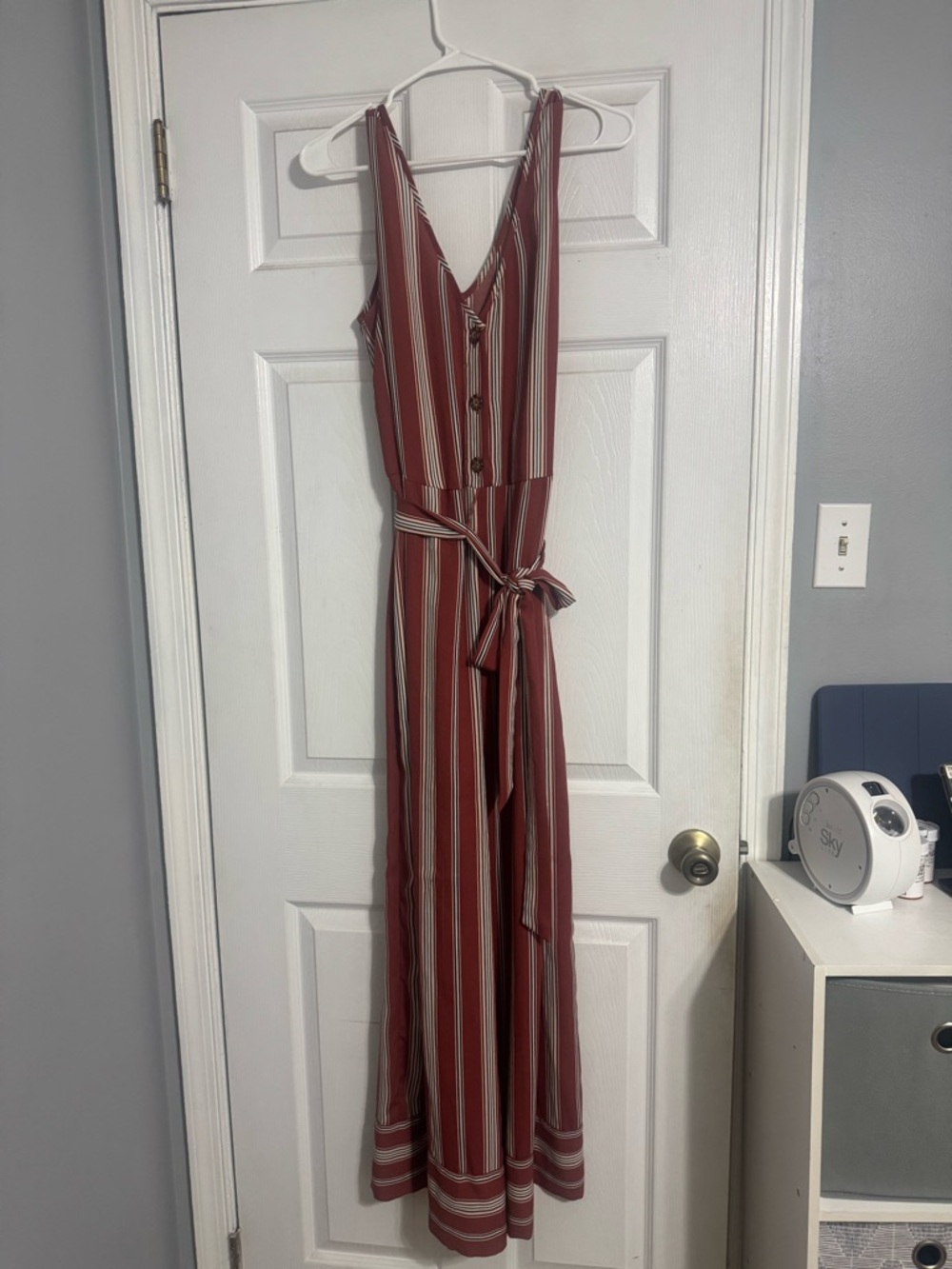 Xhilaration Rust and Cream Striped Tie-Waist Jumpsuit